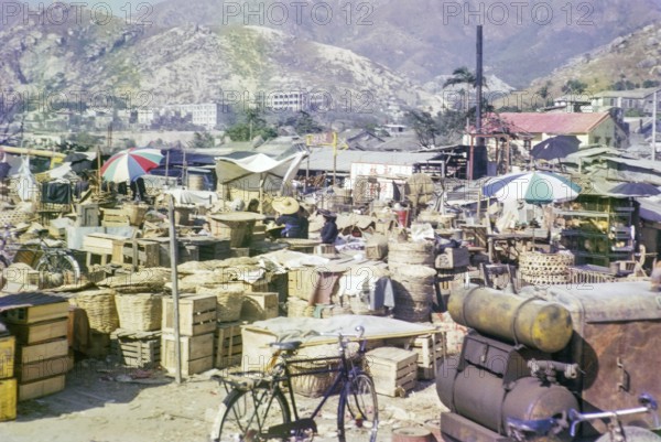 Captioned as 'Chicken Market or Builders Yard', Kowloon, Hong Kong, Asia, 1965