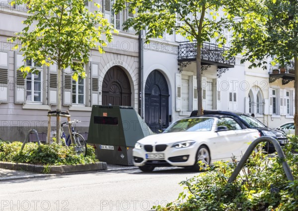 Partially stationary speed camera in the city centre of Karlsruhe, speed monitoring. Karlsruhe, Baden-Württemberg, Germany