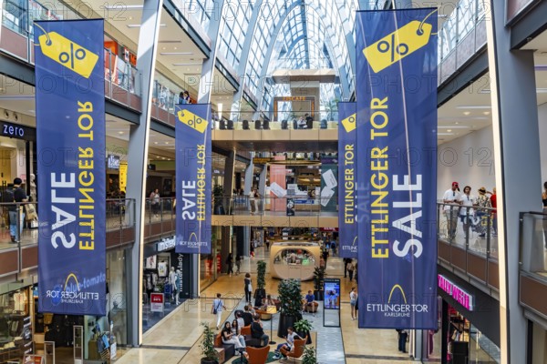 Ettlinger Tor shopping centre, ECE-Center, in Karlsruhe with around 130 retail shops. Interior view. Karlsruhe, Baden-Württemberg, Germany