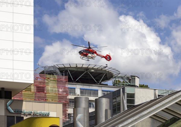 Airbus H145 rescue helicopter operated by DRF Luftrettung on approach to Stuttgart Hospital, Baden-Württemberg, Germany