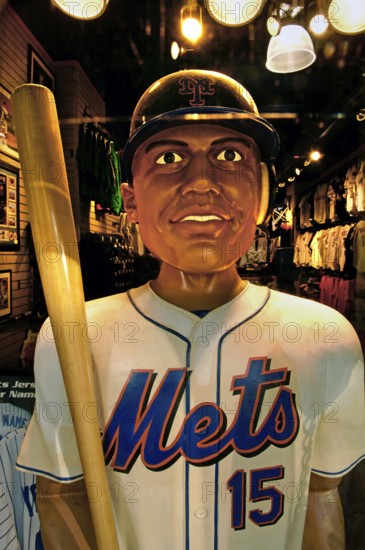 Baseball figure in a sports shop, New York City, USA