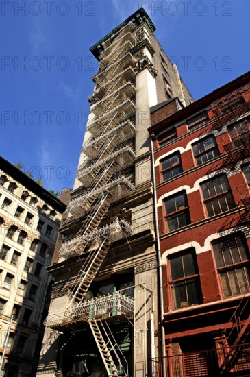 Residential tower with fire escapes, Downtown, New York City, USA