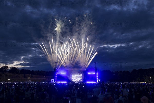 Fireworks at the end of J-Hope's performance at the Lollapalooza Festival in the Olympiastadion and on the Maifeld, Berlin, 13.07.2025
