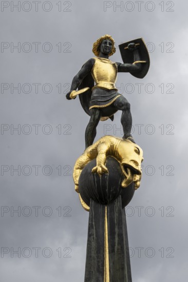 Sculpture on St George's Fountain, Speyer, Rhineland, Palatinate, Germany