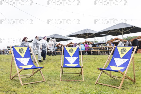 Empty deckchairs at the Lollapalooza Festival in the Olympic Stadium and on the Maifeld, Berlin, 12/07/2025