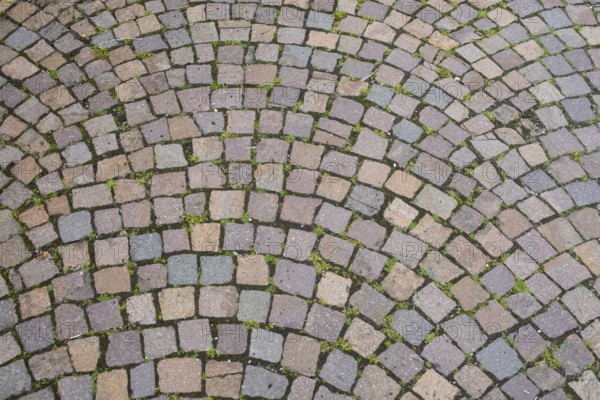 Intertwined cobblestones in an arched pattern, dominant colours are grey and pink, cobblestones, North Rhine-Westphalia, Germany