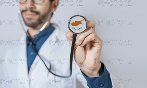 Doctor holding stethoscope with Chipre flag. Chipre health and care concept, Chipre flag on stethoscope