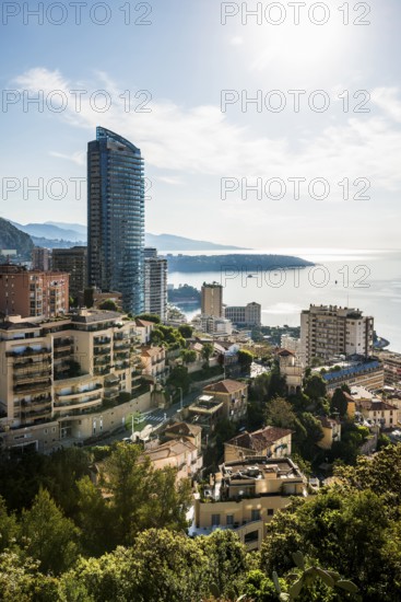 Panorama, Skyline with skyscrapers by the sea, Monte Carlo, Cote d'Azur, Monaco