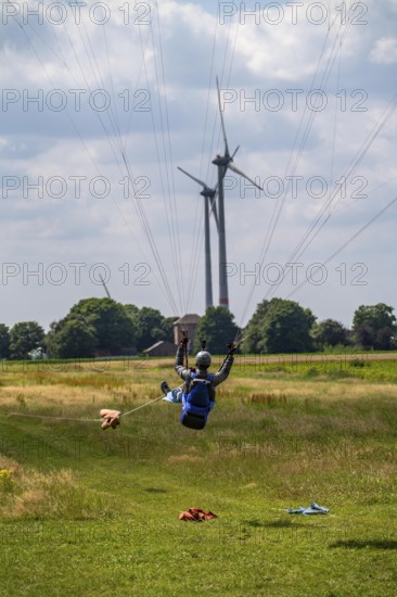 Towing area Sevelen, former gliding airfield, now winch launch area for paragliders, Issum, North Rhine-Westphalia, Germany