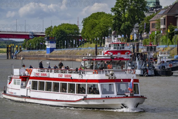 Harbour cruise, ship Rheinfels, on the Rhine near Duisburg, North Rhine-Westphalia, Germany