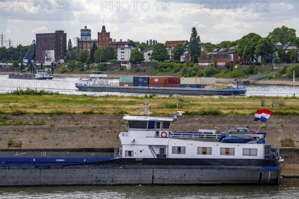 Cargo ships on the Rhine near Duisburg, North Rhine-Westphalia, Germany