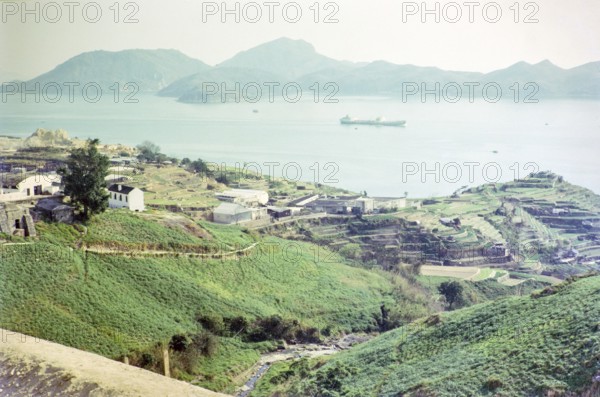 Captioned as 'Dairy farm and water tanker ship', Pok Fu Lam, Hong Kong, Asia 1964