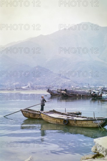 People living on sampan boats probably at Tide Cove, New Territories, Hong Kong, Asia, 1964