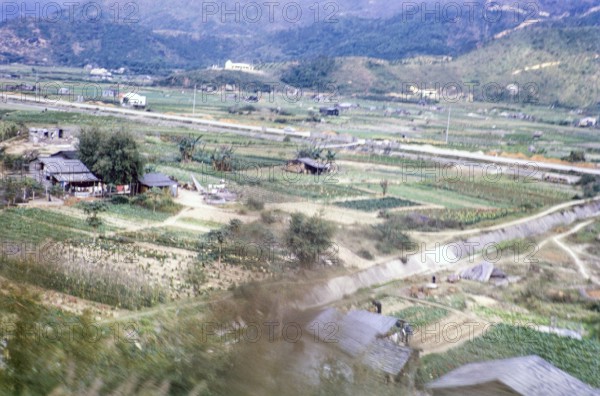 NB Motion blur from moving train, Farmland at Sha Tin valley, Hong Kong, Asia, 1964