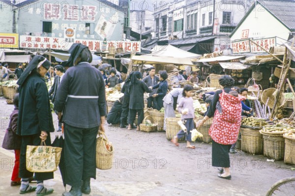 Country women at market, Tai Po, New Territories, Hong Kong, Asia, 1964