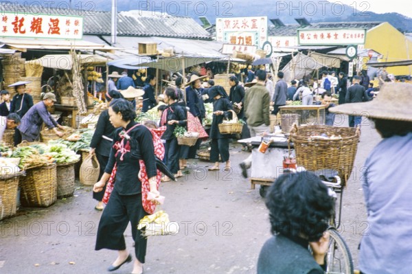 Street vegetable market, Tai Po, New Territories, Hong Kong, Asia, 1964