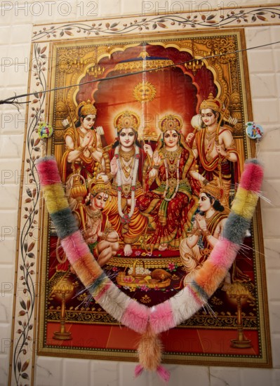 Colourful royal painting on a house wall in the fortress of Jaisalmer, Rajasthan, India