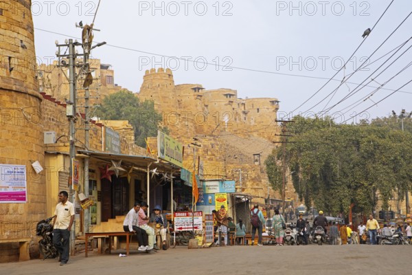 Street scene in Jaisalmer, behind the fortress, Jaisalmer, Rajasthan, India