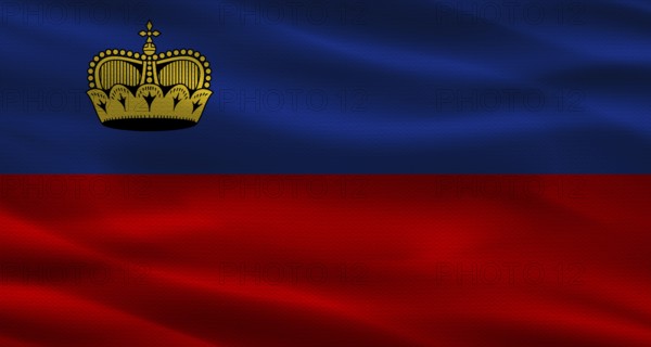 Liechtenstein flag with fabric texture. Realistic flag of Liechtenstein waving