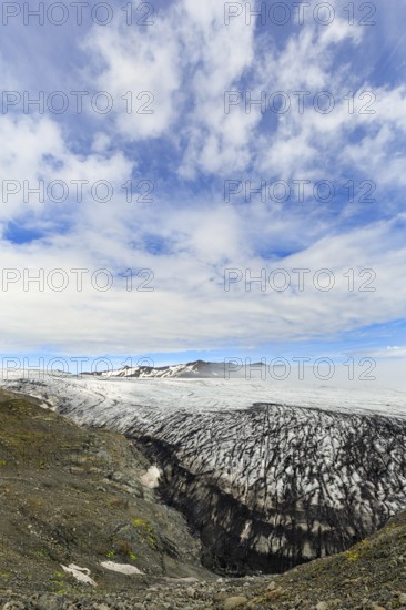 Skálafellsjökull, Skalafellsjökull, glacier tongue of Vatnajökull, volcanic landscape Breiðabunga, Breidabunga, Jöklasel near Höfn, Austurland, Iceland