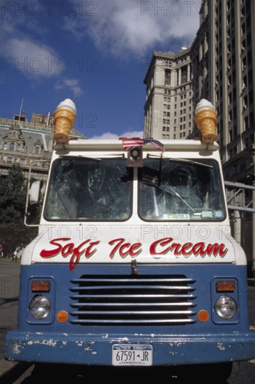Cart with soft ice cream, Manhattan, New York City, USA