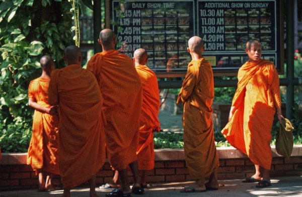 Monks at Samphran Elephant Ground and Zoo near Bangkok, Thailand, December 2002, vintage, retro, old, historic