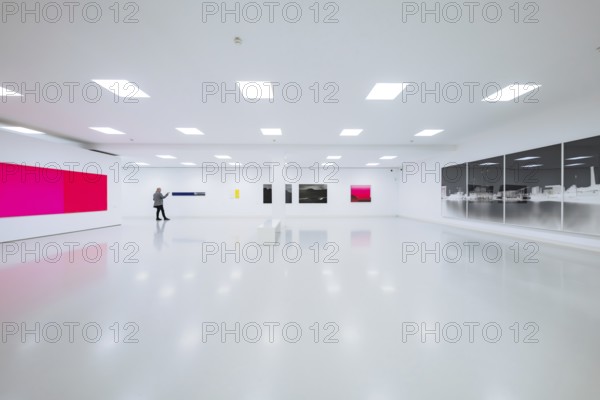 Visitors in a modern gallery with eye-catching color field paintings, Schauwerk, Sindelfingen, Germany