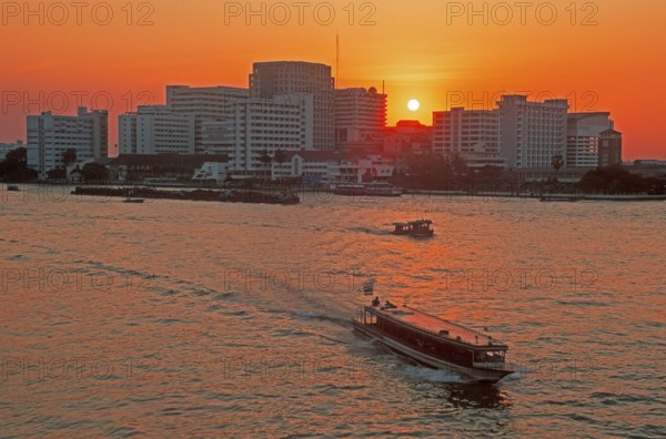 Sunset over the Chao Phraya River, Bangkok, Thailand, December 2002, vintage, retro, old, historic