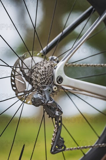 Close-up of a bicycle gear system with chain mechanism, triathlon, Calw, Germany