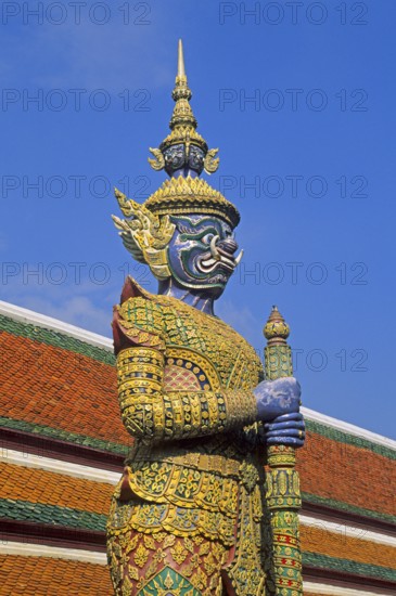 Yaksa demon guard, Grand Palace at Wat Phra Kaeo, Bangkok, Thailand, December 2002, vintage, retro, old, historic
