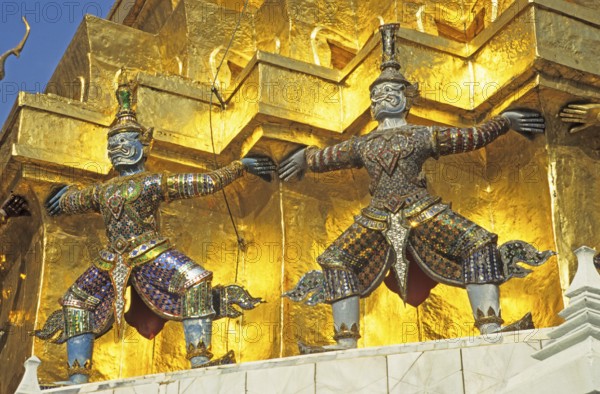 Mythical creatures, statues at Wat Phra Kaeo, Bangkok, Thailand, December 2002, vintage, retro, old, historic