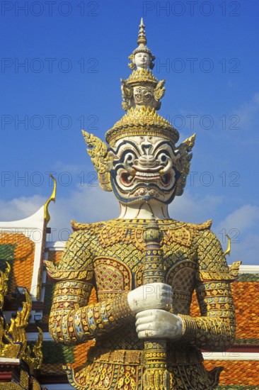 Temple guard, Yaksa Tavarnbal, at one of the entrances to Wat Phra Kaeo, Bangkok, Thailand, December 2002, vintage, retro, old, historic