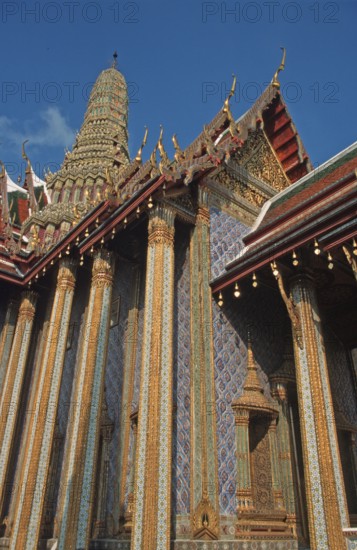 Magnificent building in Wat Phra Kaeo, Bangkok, Thailand, December 2002, vintage, retro, old, historic