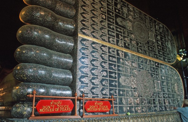 Feet, reclining Buddha in Wat Pho, Bangkok, Thailand, December 2002, vintage, retro, old, historic