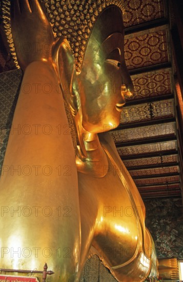 Reclining Buddha in Wat Pho, Bangkok, Thailand, December 2002, vintage, retro, old, historic