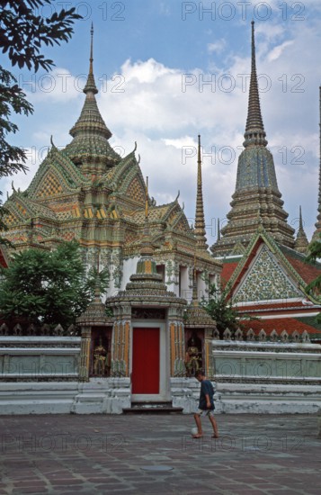 Boy playing soccer, Wat Pho, Bangkok, Thailand, December 2002, vintage, retro, old, historic
