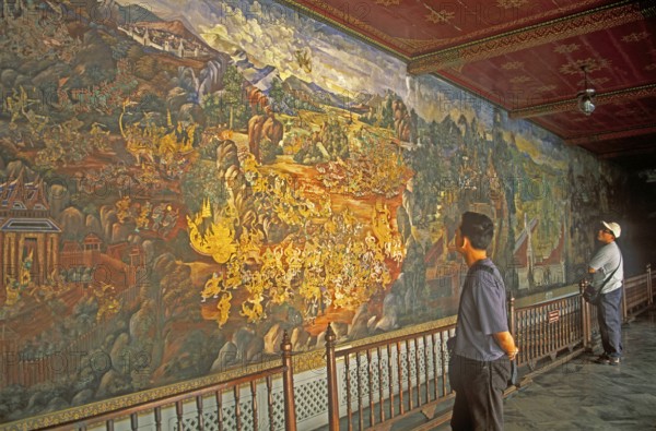 Wall painting, Grand Palace at Wat Phra Kaeo, Bangkok, Thailand, December 2002, vintage, retro, old, historic