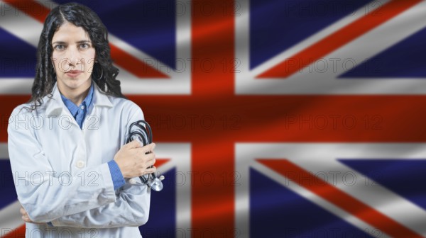 British national health system, Medical professional on United Kingdom flag background