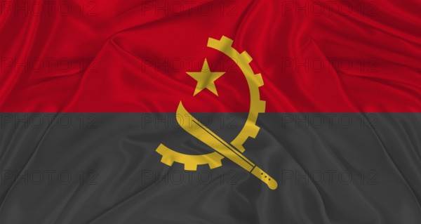 Angolan flag with fabric texture. Realistic flag of Angola waving, National flag