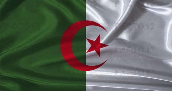 National flag of Algeria with cloth texture. Algeria flag with realistic texture background