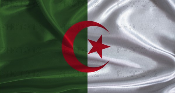 Algeria flag with cloth textured background. National flag of Algeria with realistic texture