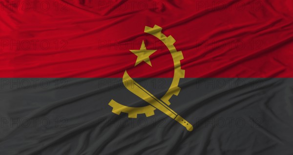 Angola flag waving. Flag of Angola with cloth texture