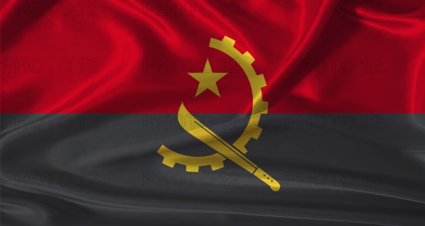 National flag of Angola with cloth texture. Angola flag with realistic texture background