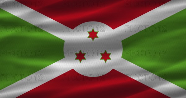 Burundian flag with fabric texture. Realistic flag of Burundi waving