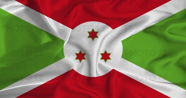 Realistic Burundi flag waving. Close up of flag of Burundi with cloth texture