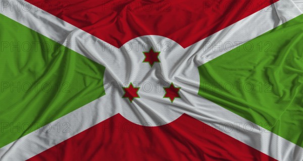 Burundi flag with fabric texture background. National flag of Burundi with cloth texture