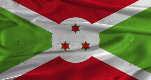 Flag of Burundi with fabric textured background. Close up of National flag of Burundi with realistic texture