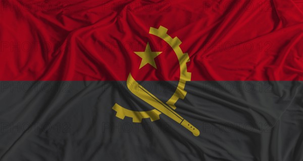 Angola flag with fabric texture background. National flag of Angola with cloth texture