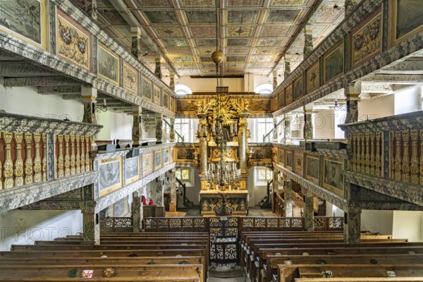Interior of Baroque mountain church in Oybin, Zittau Mountains, Upper Lusatia, Saxony, Germany