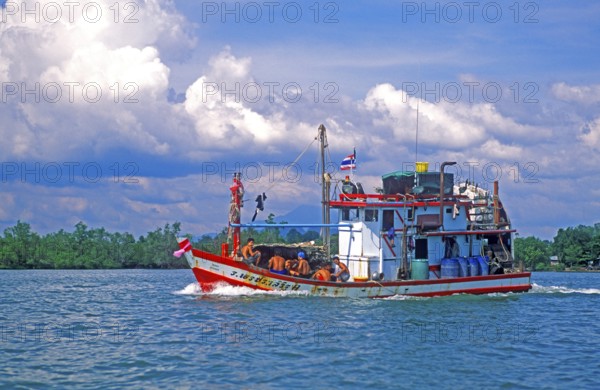 Fishing trawler, sea, two years in front of the tsunami, Krabi, Thailand, December 2002, vintage, retro, old, historic
